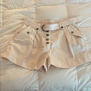 Ulla Johnson Off-White Button-Up Belted Shorts
